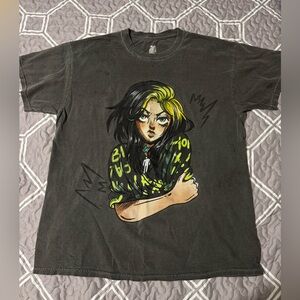 Graphic Black T-Shirt with Yellow and Green Accents